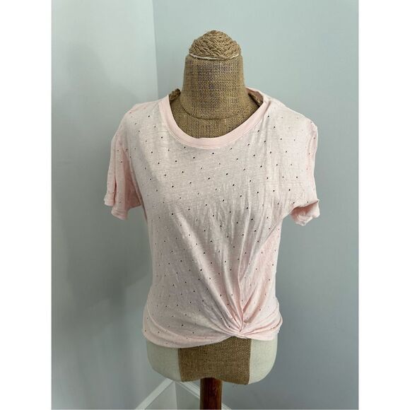 Enza Costa tie front pink eyelet cotton t-shirt - short sleeve sz medium - Picture 1 of 7
